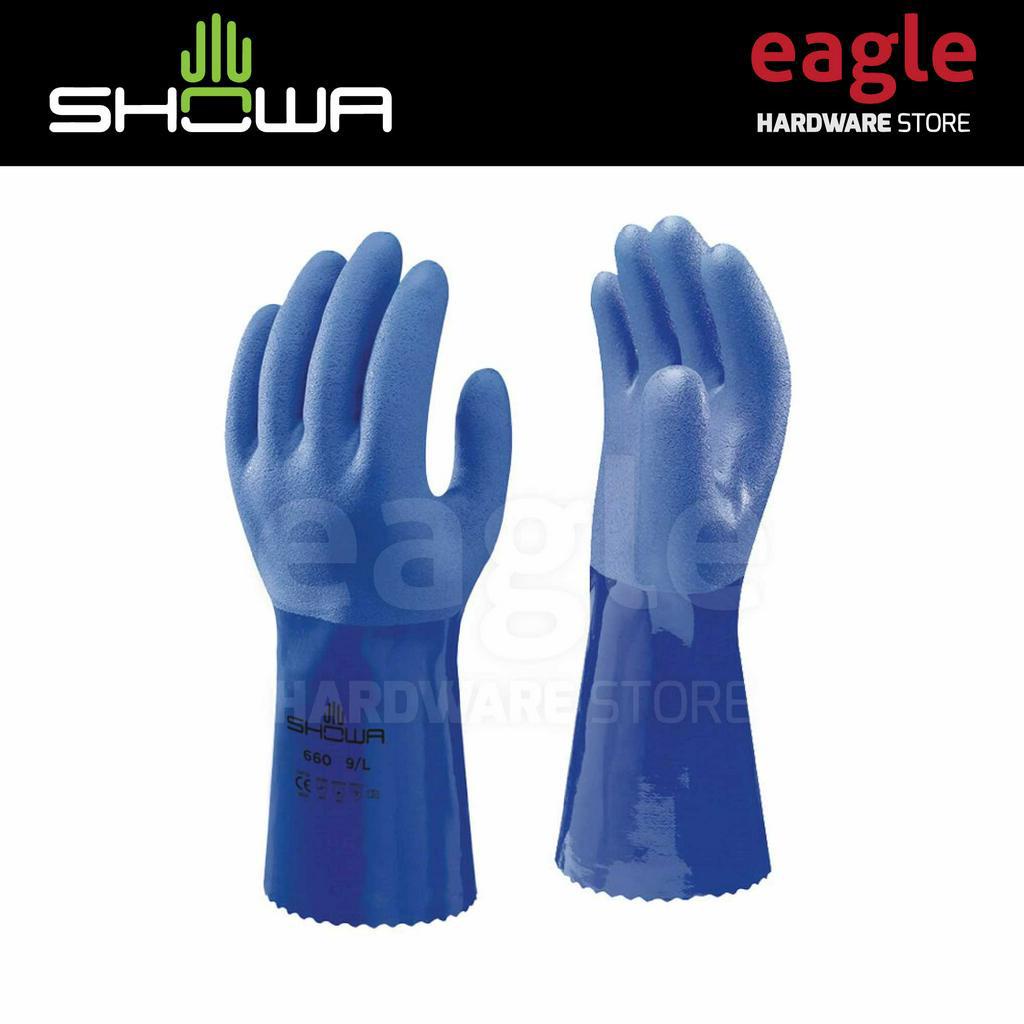 Guanti Chimici SHOWA 660 – Rivestimento In PVC, Blu, Taglia 9/L, Impermeabili E Flessibili