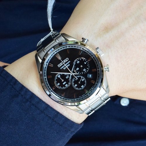 Seiko Gents SSB225P1 Chronograph Black Dial Stainless Steel Bracelet Watch Shopee Malaysia