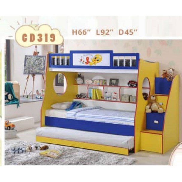 MELAMINE Surface Bed With Pull Out Children Bedroom Set / Kids Bedroom