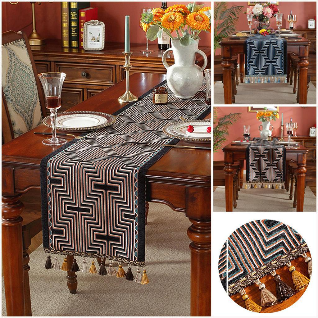 Retro Jacquard Luxury Tassel Table Runner Cloth Modern Center Table Mat