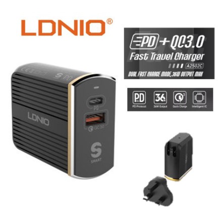 LDNIO A2502C 38W PD + QC3.0 USB-C Dual Output Fast Charge 3.0 Auto ID ...