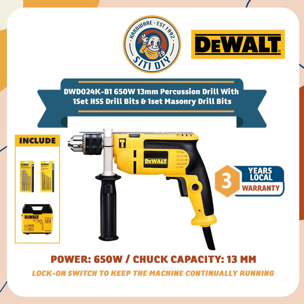 SITIDIY DEWALT DWD024K B1 650W 13mm Percussion Drill With 1set HSS Drill Bits 1set Masonry Drill Bits DWD024K DWD Shopee Malaysia