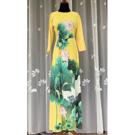 Ao Dai 3D Yellow Cranes Lotus | Shopee Malaysia