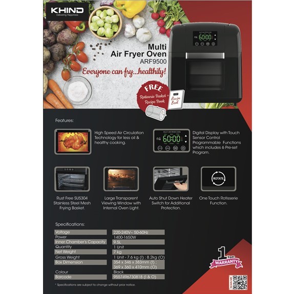 Khind Air Fryer Oven ARF9500 Shopee Malaysia