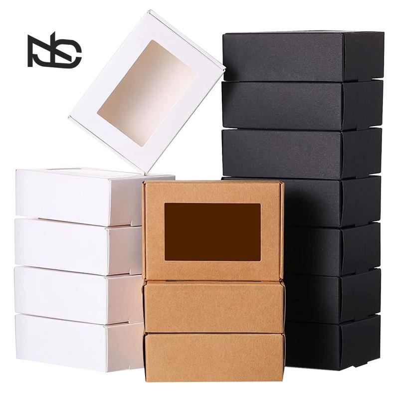 30 Pcs Mini Kraft Paper Box with Window Present Packaging Box Treat Box