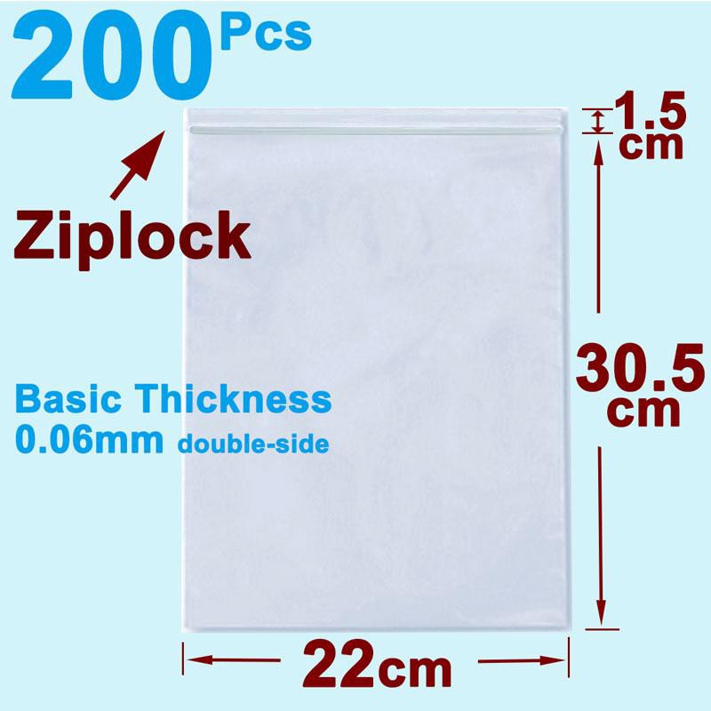 ♚200pcs Ziplock Resealable Poly Bag 22cm x 32cm Size for Packing A4 Clear Plastic Selfsealing