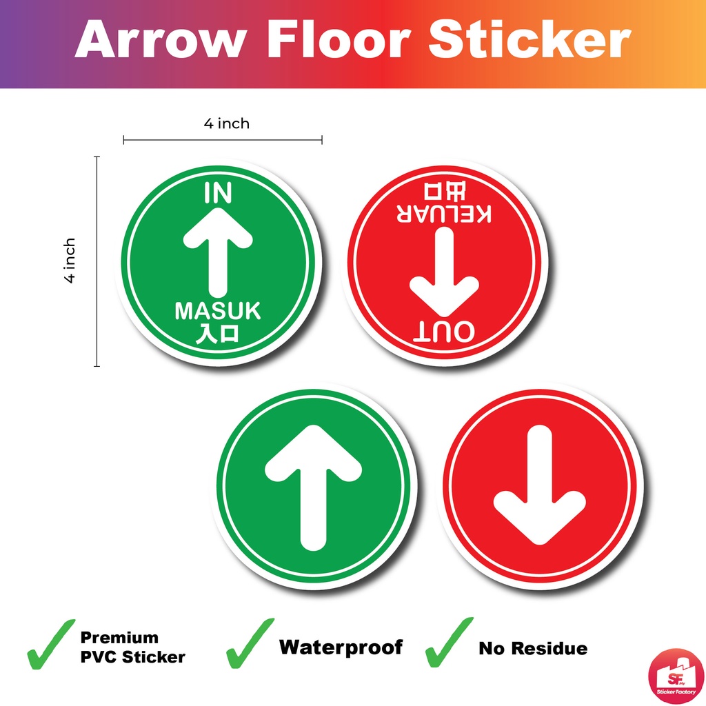 ARROW DIRECTIONS STICKER / IN OUT DIRECTIONS STICKER / SOCIAL DISTANCE ...