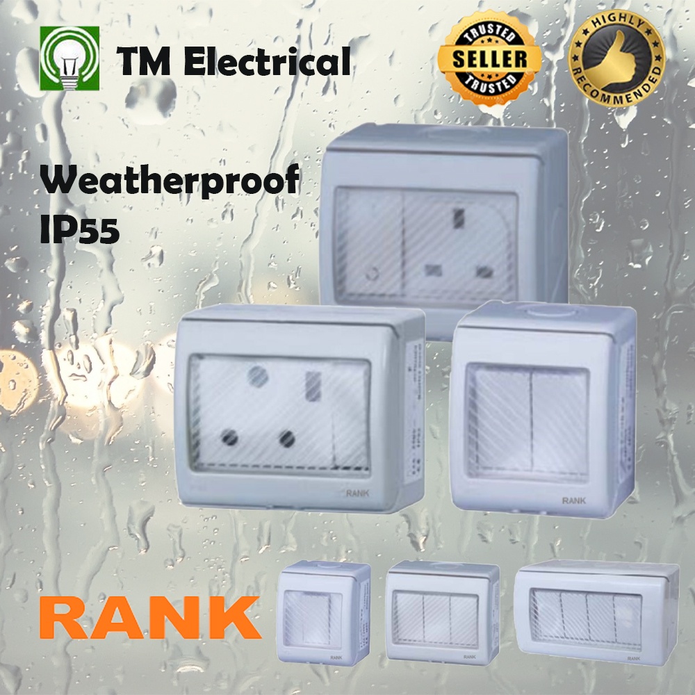 RANK Weatherproof IP55 Waterproof switch plug socket switch cover 13A