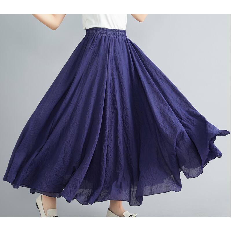 Women Elastic Waist A line Plus size Long Maxi Skirt Loose Cotton Linen ...