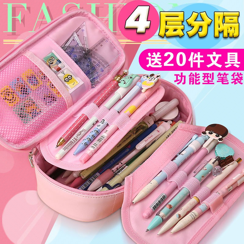 MALAYSIA READY STOCK INS badge canvas pencil case pencil case super large  capacity cute girl Korean pencil case