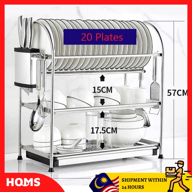 HOMS 304 Stainless Steel Dish Rack 55cm Rack Pinggan Rak Dapur Kitchen ...