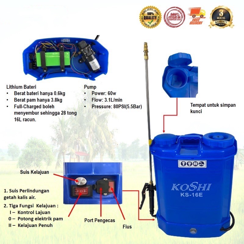 KOSHI FST OSAKA 16L Battery Sprayer Disinfectant Sanitize Heavy Duty ...