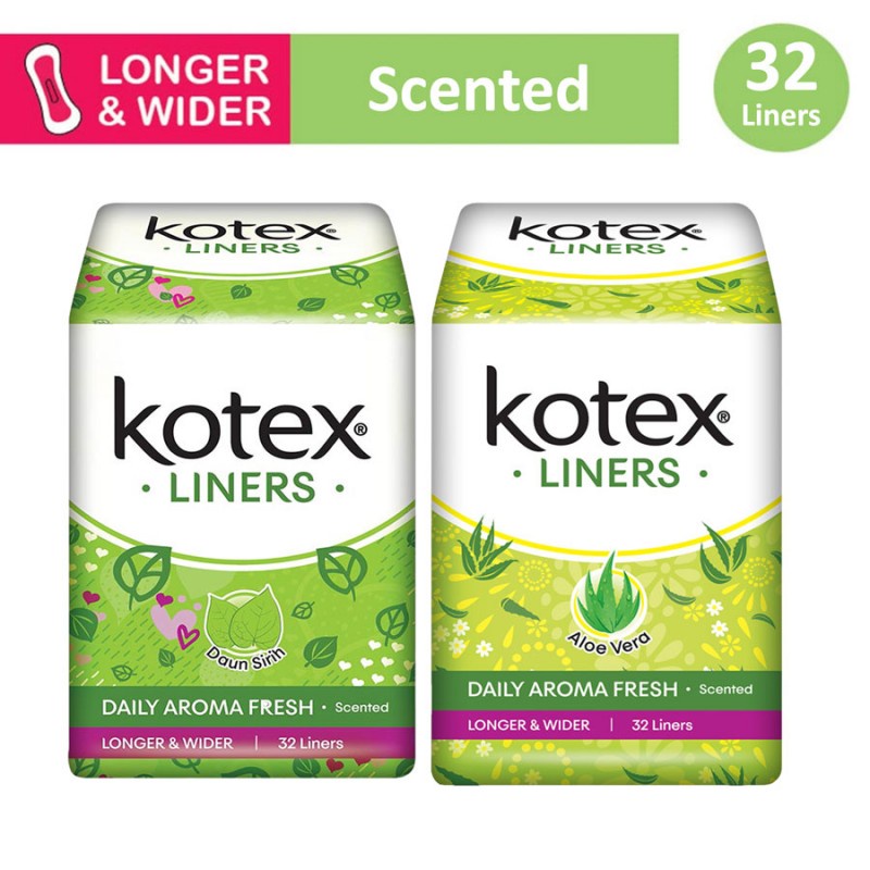 Kotex Fresh Liners Longer & Wider Panty Liner 32s Pads Betel Leaf