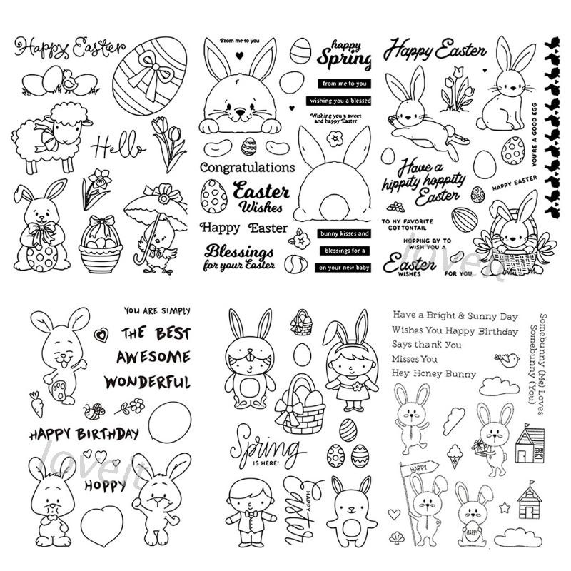 love* Spring Happy Easter Rabbit Flower Silicone Seal Stamp DIY ...