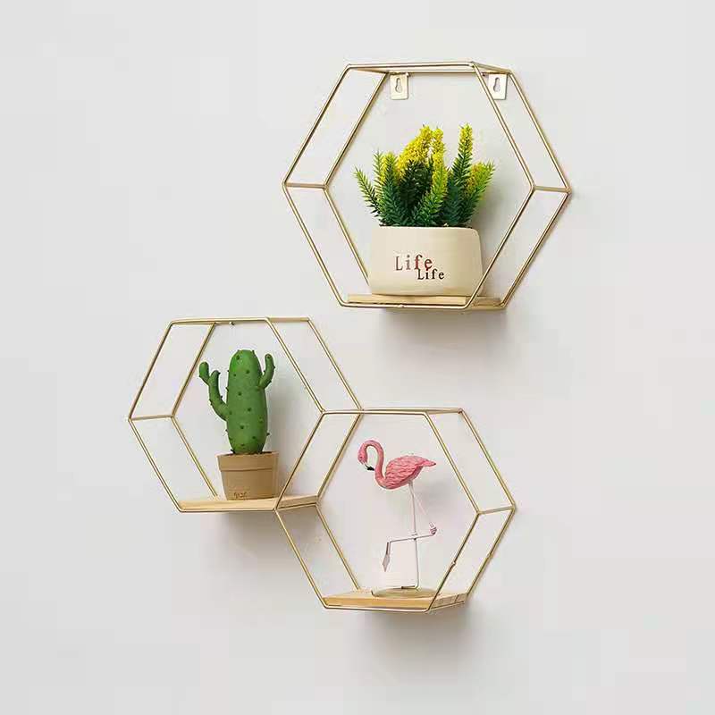 Nordic Iron Gold Hexagon Wall Decoration Creative Home Decor Wall