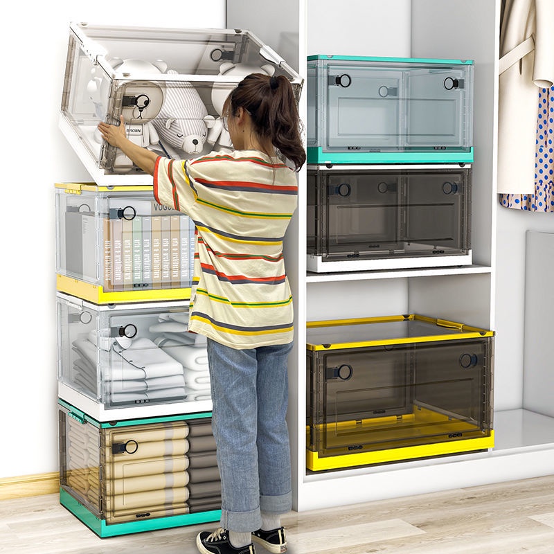 Transparent folding storage box with side door and multi-purpose ...
