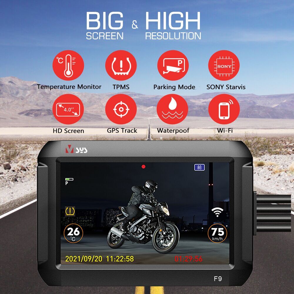 Dual Camera Front And Rear Motorcycle Dvr F9d With Tpms Sony Starvis 4 0