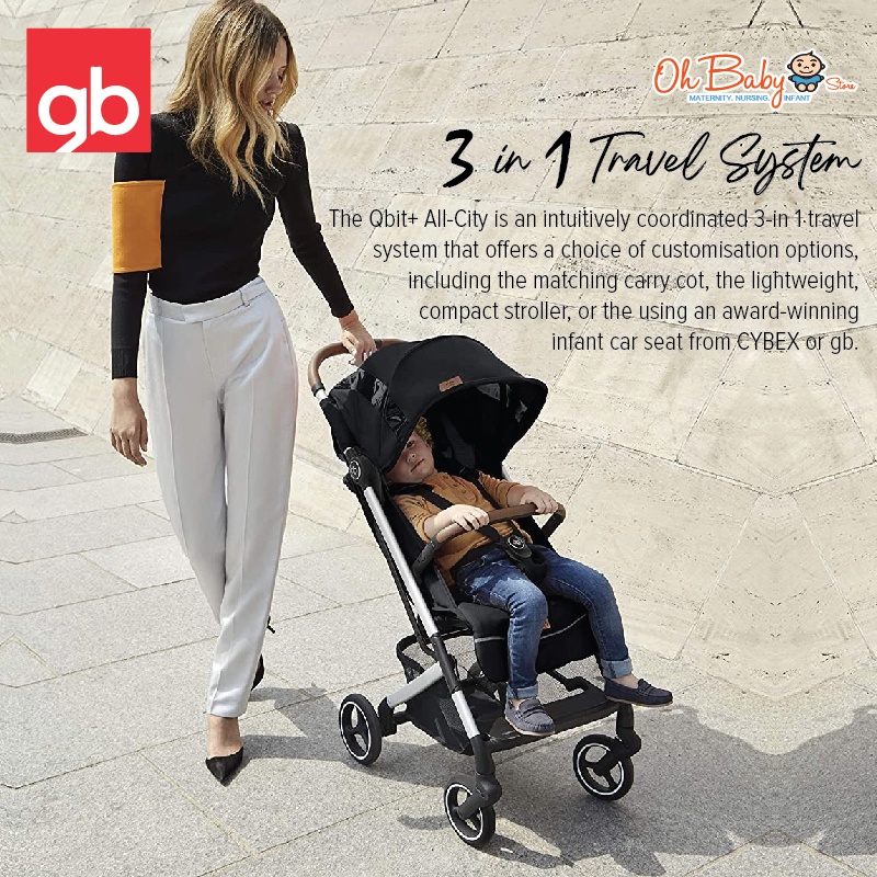 GB QBIT+ ALL CITY Stroller with Princeton Urban Reborn Series Bag Black