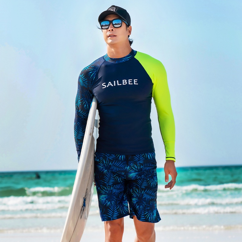 SAILBEE Men's UV Protect Surfing Rash Guard Long Sleeve Swimsuit