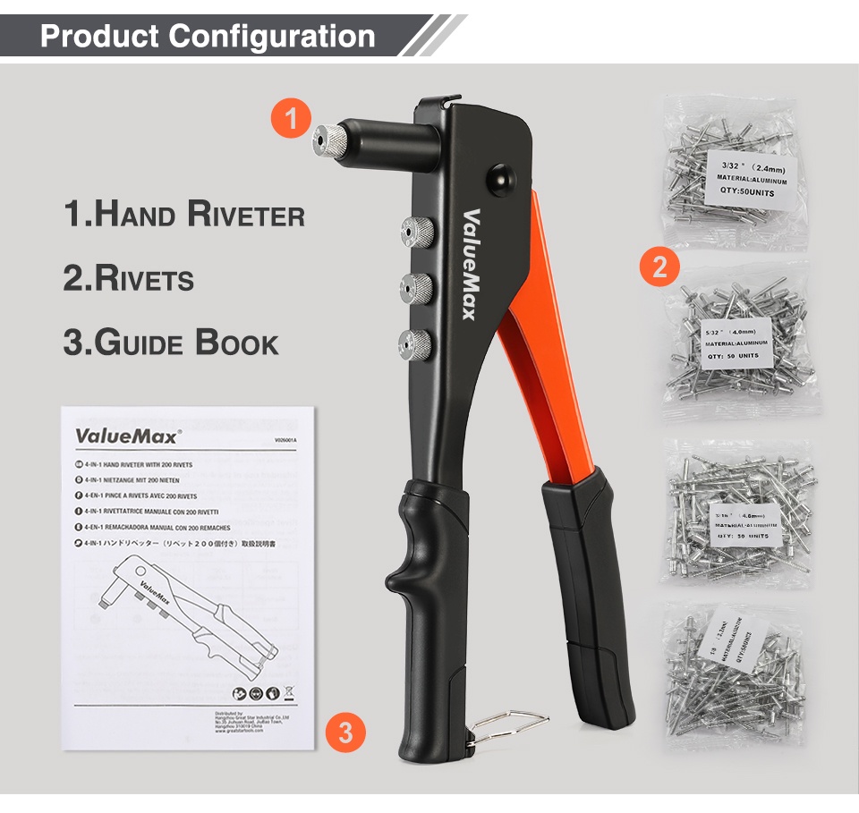Valuemax 200 Riveter pliers, nut, rivet, rivet pliers with manual shot ...