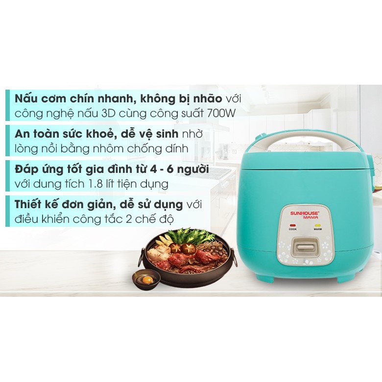 Sunhouse Mama 1.8 liter lidded rice cooker SHD8652G | Shopee Malaysia