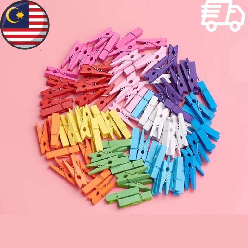 Mini Colorful Wooden Clip Office Supplies Photo Memo DIY 彩色夹子 Craft ...
