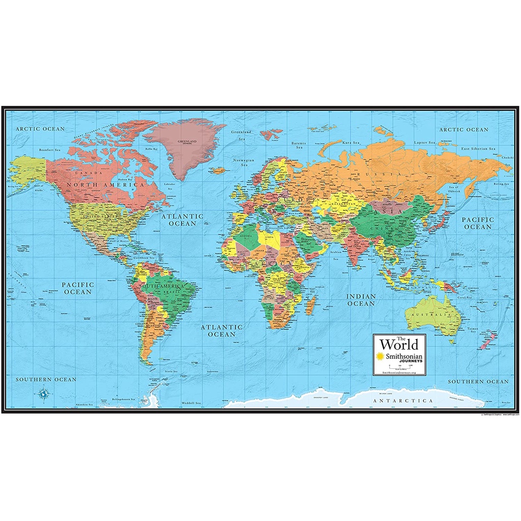 World Wall Map by Smithsonian Journeys Blue Ocean Edition Laminated ...