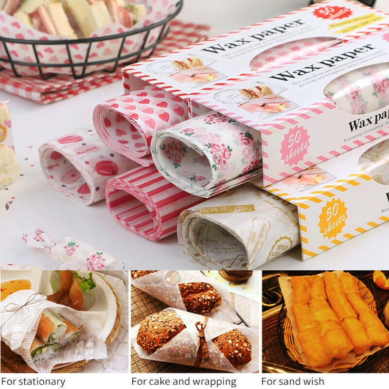50pcs Food Packaging Wax Paper Wrapping Paper Cake Sandwich Nougat