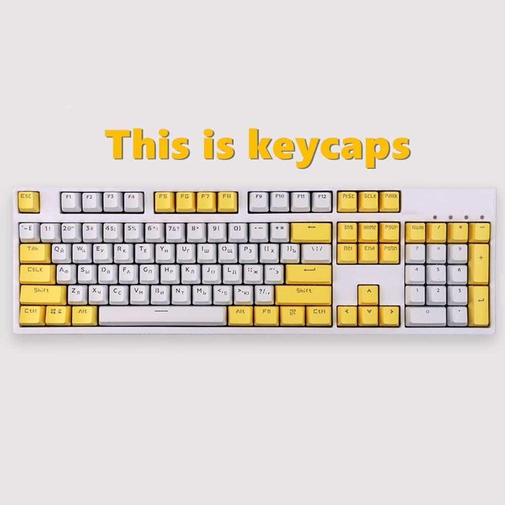 Yellow white Keycap, 104 Keys Backlit Keycap Double Shot Backlight Key caps ANSI Layout OEM