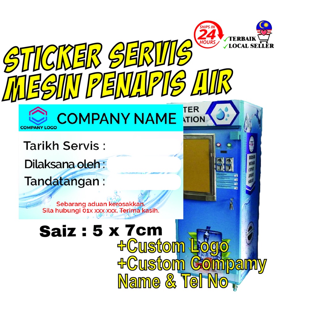 Service Sticker Custom Name for Water Vending Machine Water Supply