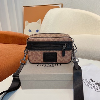 Spot goods coach sling bag men leather Cross Body Bags Double Zipper  Compartment Shoulder Messenger Beg Sandang Coach Lelaki Kulit C4149