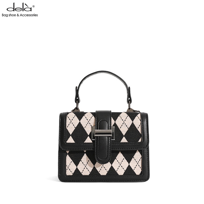 Dela Handbag black and white plaid messenger bag British style student