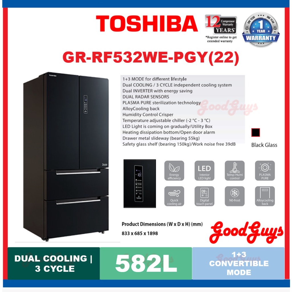 Toshiba Gr Rf We Pgy L French Door Dual Inverter Refrigerator Shopee Malaysia