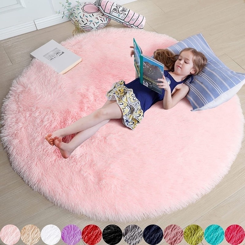 60/80/100/130CM Fluffy Round Carpet Shaggy Area Plush Rug Anti-slip ...