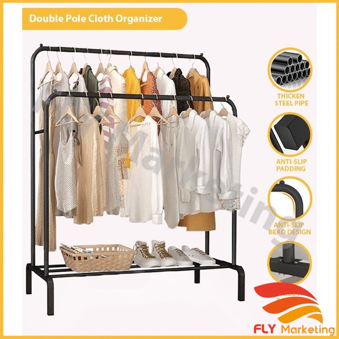 Double Pole Strong Steel Structure Laundry Rack Cloth Clothes Rack