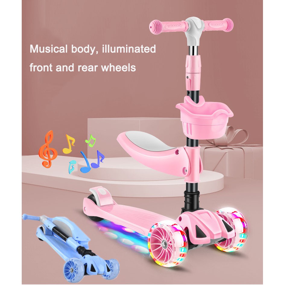 Children's Scooter Tricycle Folding Car Light Wheel Multifunctional ...