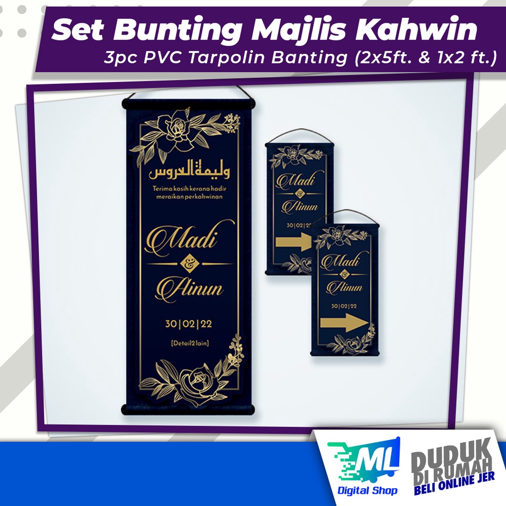[3PCS] Set Bunting Kahwin Ready Design - Welcome (2x5) & tunjuk arah ...