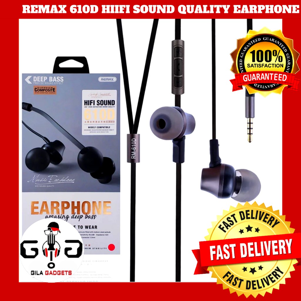 100 ORIGINAL REMAX EARPHONE 610D AMAZING DEEP BASS HIGH SOUND QUALITY