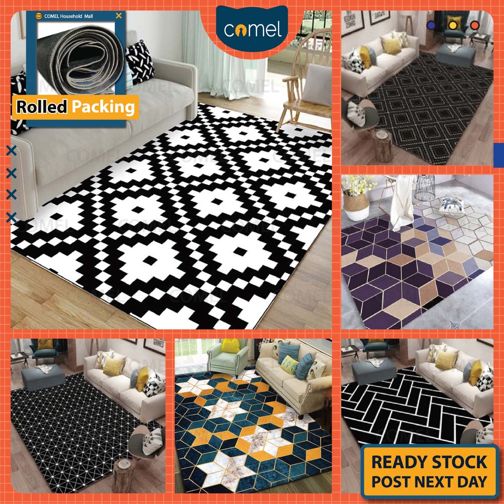 🐱COMEL🐱 [M/L/XL] Tiles Pattern 3D Printing Modern Design Carpet Living ...