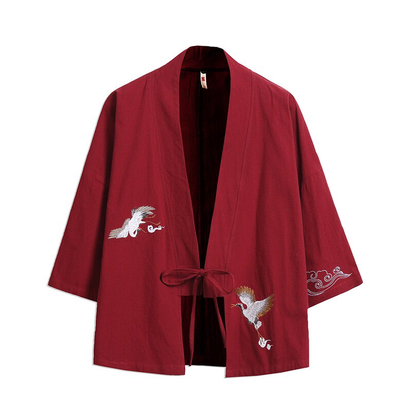 Haori Embroidered Crane Harajuku Kimono Japanese Style Plus Size Men's ...