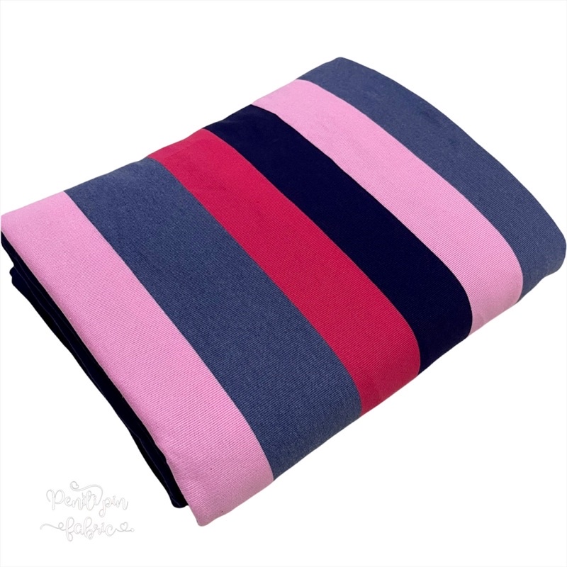 Kain baby terry fabric mini terry sweet colourful stripe navy blue pink