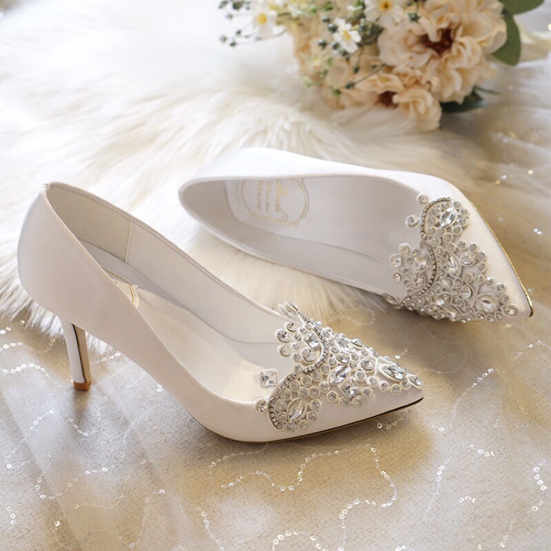 Premium White Satin Wedding Kahwin Nikah Pengantin Heels Size 31-43 ...