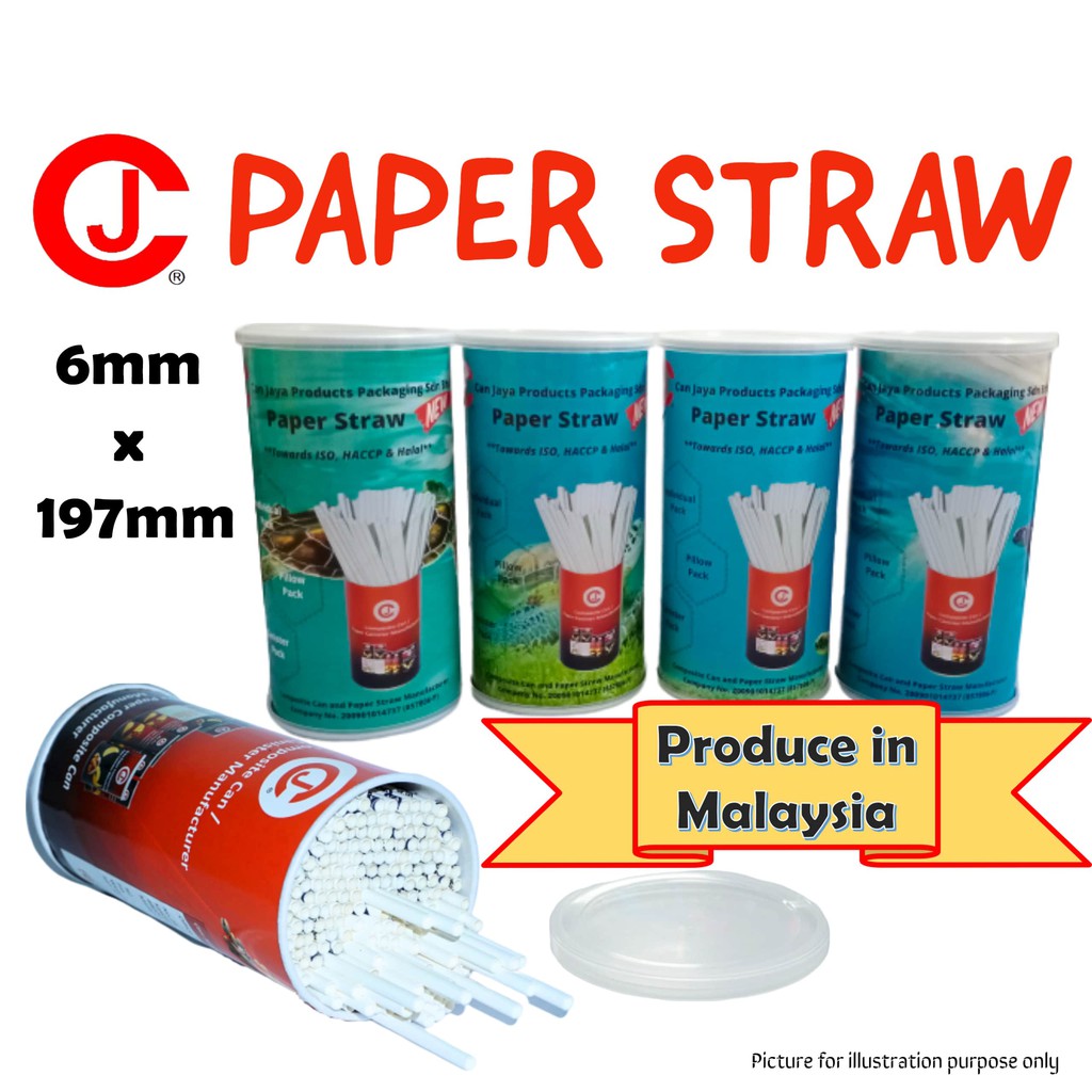 Plain Straw from Paper Biodegradable 6mm x 197mm x 200pcs (PACK IN ...