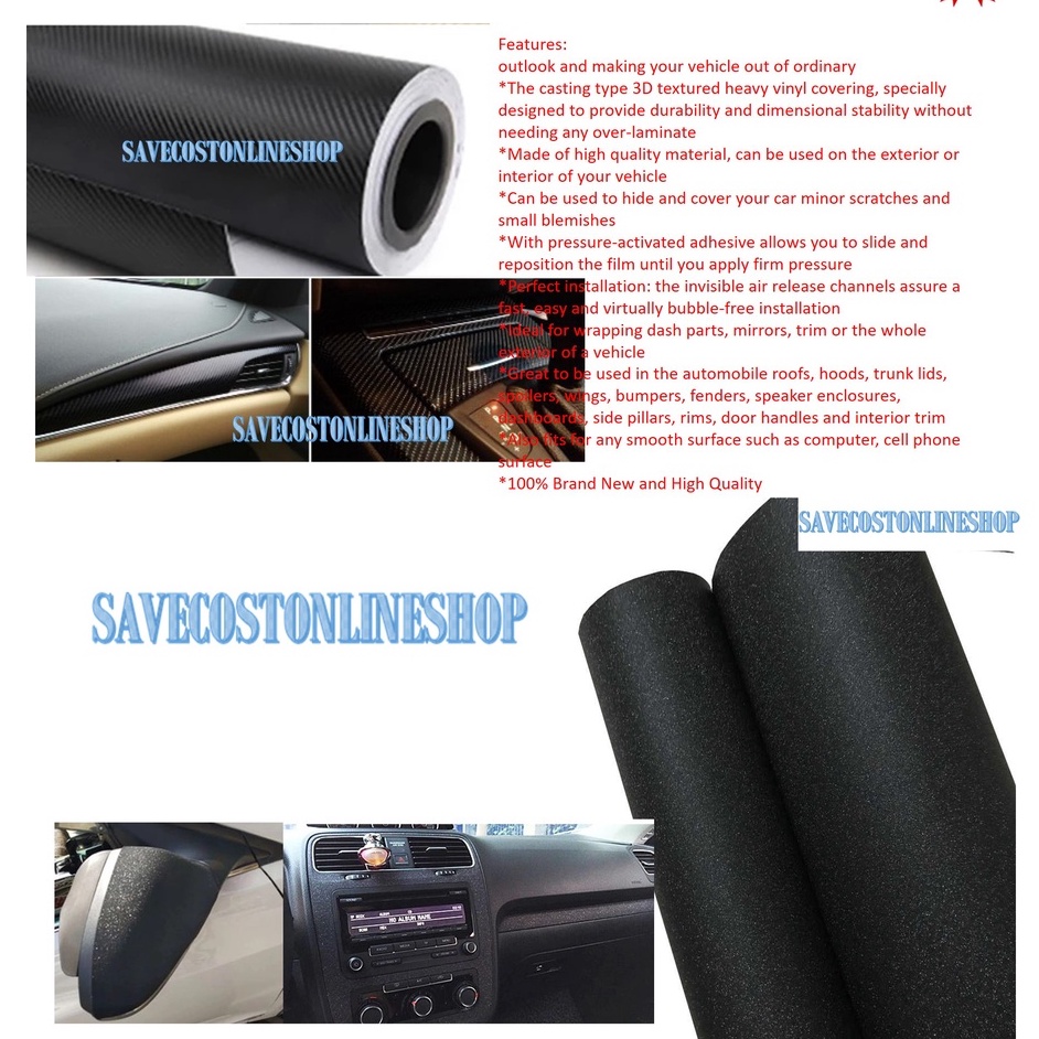 300cm x 50cm Automobile Car Bod 6D Carbon Fiber Vinyl Wrap Sheet Roll ...