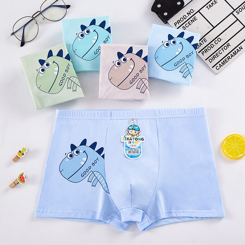 4PASANG Cotton Boys Underwear Children Dinosour Breathable Soft