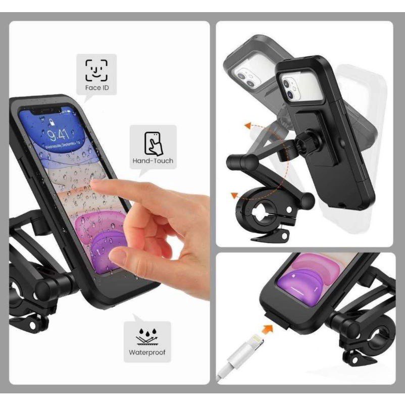Motorcycle Bicycle Waterproof phone holder side mirror adjustable stand ...