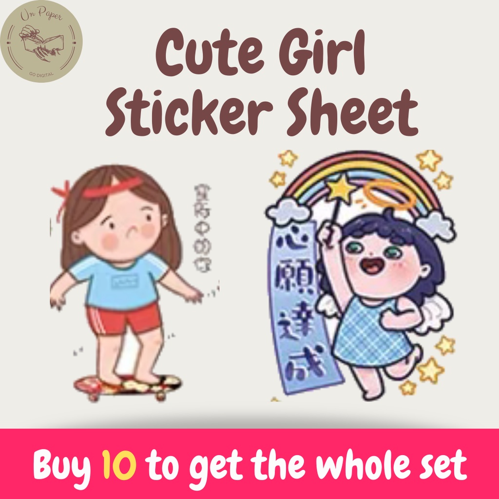 Digital Sticker Cute Girls Digital Journaling High Resolution PNG ...