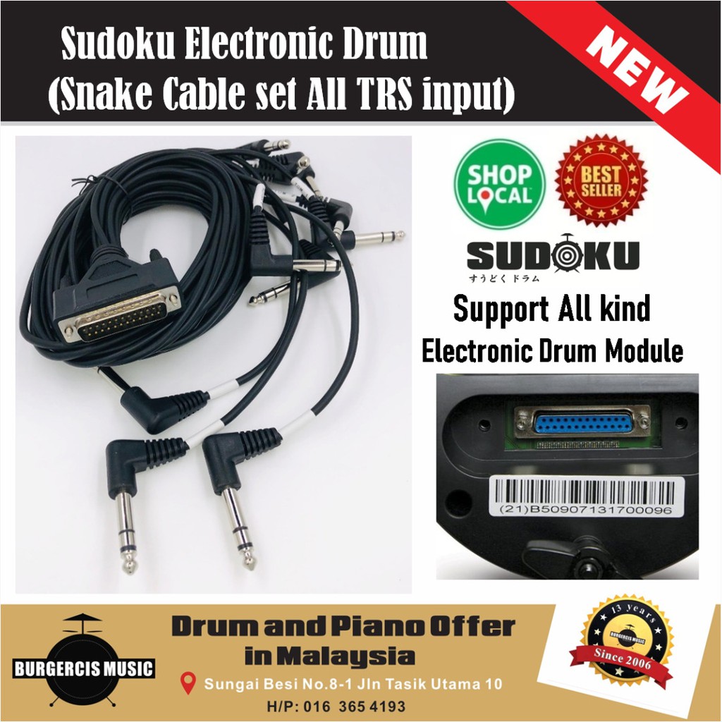 Sudoku Electronic Drum Snake Cable TRS Stereo Jack input drum module brain Shopee Malaysia