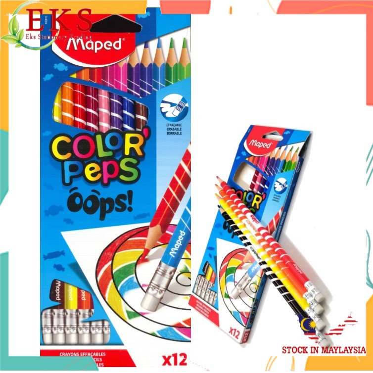 Maped Color Peps Oops Erasable Colouring Pencils (Pack of 12), 832812