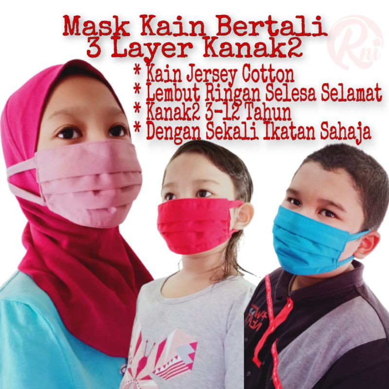 Mask Kain Bertali 3 Layer Kanak2 | Shopee Malaysia